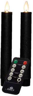 Anna's Collection LED dinerkaarsen - 2x st - zwart - 18 cm -met afstandsbediening