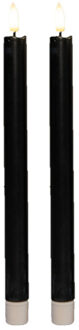 Anna's Collection Led dinerkaarsen - 2x st - zwart - 25 cm - 3D vlam - warm zwart licht