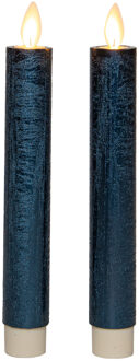 Anna's Collection LED dinerkaarsen - 2x stuks - metallic blauw - 18 cm - met afstandsbediening Donkerblauw