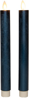 Anna's Collection LED dinerkaarsen - 2x stuks - metallic blauw - 23 cm - met afstandsbediening