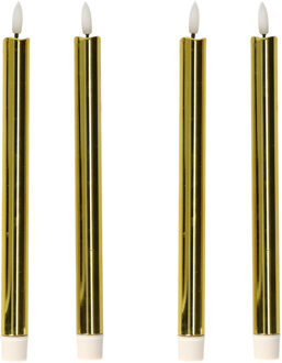 Anna's Collection LED dinerkaarsen - 4x st - goud glimmend - 25 cm - met timer - 3D vlam