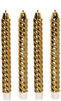 Anna's Collection LED dinerkaarsen - 4x st - goud - glimmend - 25 cm - swirl - 3D vlam - timer functie