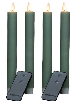 Anna's Collection Led dinerkaarsen - 4x st - jade groen - 23 cm - bewegende vlam - warm jade groen licht