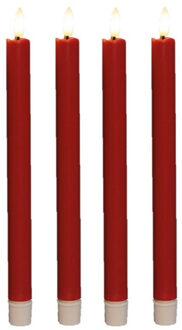 Anna's Collection Led dinerkaarsen - 4x st - rood - 25 cm - 3D vlam - warm wit licht