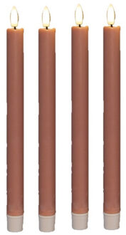 Anna's Collection Led dinerkaarsen - 4x st - roze - 25 cm - 3D vlam - warm wit licht