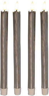 Anna's Collection LED dinerkaarsen - 4x st - zilver glimmend - 25 cm - met timer - 3D vlam