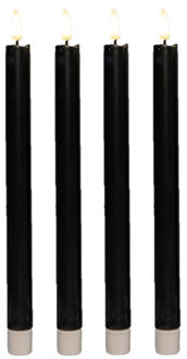 Anna's Collection Led dinerkaarsen - 4x st - zwart - 25 cm - 3D vlam - warm zwart licht