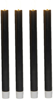 Anna's Collection Led dinerkaarsen - 4x - zwart - 24 cm - 3D lont - warm wit licht