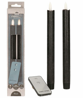 Anna's Collection LED dinerkaarsen - 6x - zwart - 23 cm - met afstandsbediening