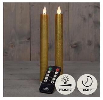 Anna's Collection LED dinerkaarsen - goud - 2x stuks - 23 cm - met afstandsbediening - LED kaarsen Goudkleurig