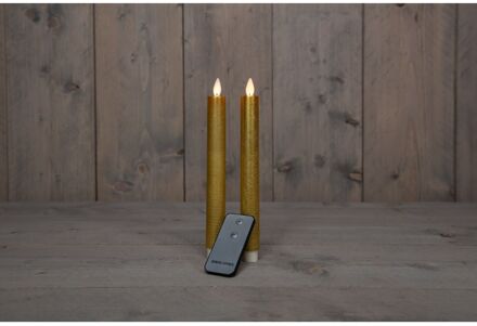 Anna's Collection LED dinerkaarsen - goud - 2x stuks - 23 cm - met afstandsbediening - LED kaarsen Goudkleurig