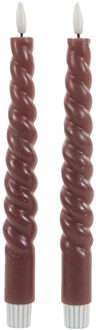 Anna's Collection Led dinerkaarsen swirl - 2x - antiek roze - 23 cm - afstandsbediening