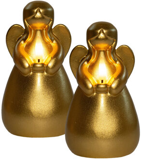 Anna's Collection LED kaars engel?- 2x - goud - 14 x 8 cm - met timer - op batterijen - kerst