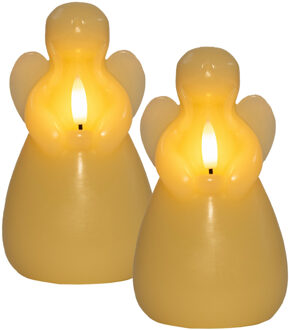 Anna's Collection LED kaars engel?- 2x - ivoor - 14 x 8 cm - met timer - op batterijen - kerst