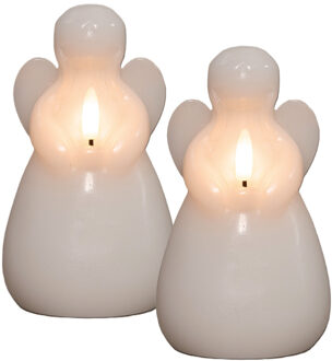 Anna's Collection LED kaars engel?- 2x - wit - 14 x 8 cm - met timer - op batterijen - kerst