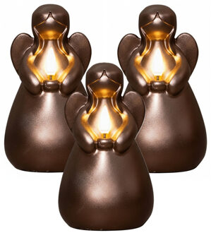 Anna's Collection LED kaars engel - 3x - brons - 14 x 8 cm - met timer - op batterijen - kerst