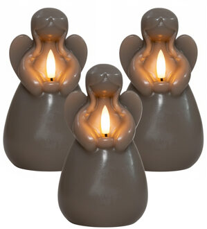 Anna's Collection LED kaars engel - 3x - taupe - 14 x 8 cm - met timer - op batterijen - kerst