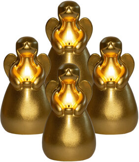 Anna's Collection LED kaars engel?- 4x - goud - 14 x 8 cm - met timer - op batterijen - kerst