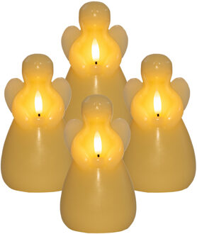 Anna's Collection LED kaars engel?- 4x - ivoor - 14 x 8 cm - met timer - op batterijen - kerst