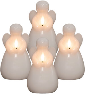 Anna's Collection LED kaars engel?- 4x - wit - 14 x 8 cm - met timer - op batterijen - kerst