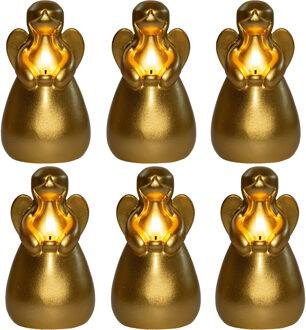 Anna's Collection LED kaars engel?- 6x - goud - 14 x 8 cm - met timer - op batterijen - kerst