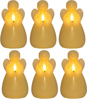 Anna's Collection LED kaars engel?- 6x - ivoor - 14 x 8 cm - met timer - op batterijen - kerst