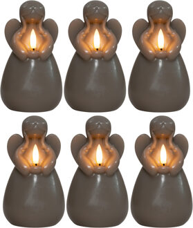 Anna's Collection LED kaars engel - 6x - taupe - 14 x 8 cm - met timer - op batterijen - kerst