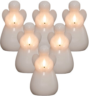 Anna's Collection LED kaars engel?- 6x - wit - 14 x 8 cm - met timer - op batterijen - kerst
