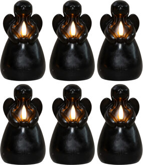 Anna's Collection LED kaars engel - 6x - zwart - 14 x 8 cm - met timer - op batterijen - kerst