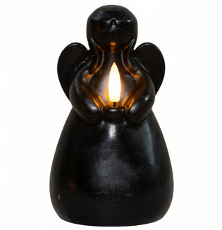 Anna's Collection LED kaars engel - zwart - 14 x 8 cm - met timer - op batterijen - kerst