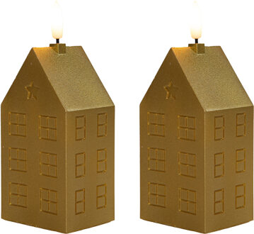 Anna's Collection LED kaars?huisje - 2x - goud - H15 cm - met timer - op batterijen