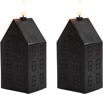 Anna's Collection LED kaars?huisje - 2x - zwart - H15 cm - met timer - op batterijen