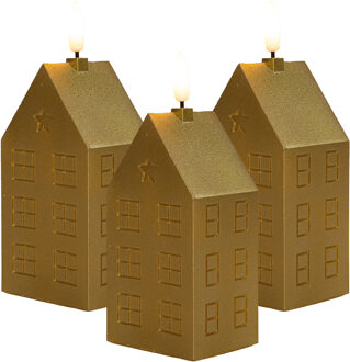 Anna's Collection LED kaars?huisje - 3x - goud - H15 cm - met timer - op batterijen