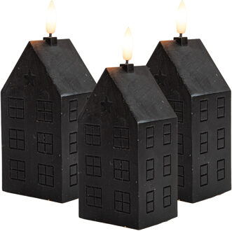 Anna's Collection LED kaars?huisje - 3x - zwart - H15 cm - met timer - op batterijen