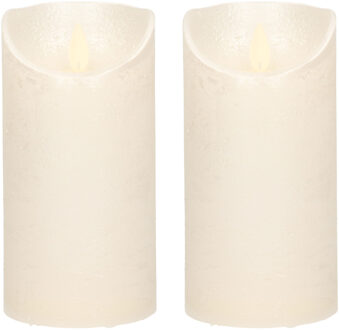 Anna's Collection Led kaars/stompkaars - 2x - creme/parel wit - H15 x D7,5 cm - wax - warm wit licht - bewegende vlam