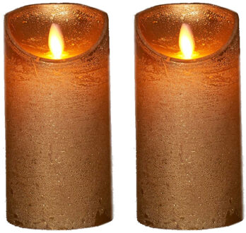 Anna's Collection Led kaars/stompkaars - 2x - goud - H15 x D7,5 cm - wax - warm wit licht - bewegende vlam