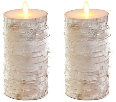 Anna's Collection Led kaars/stompkaars - 2x - houtlook - naturel - H15 x D7,5 cm - wax - warm wit licht