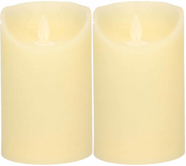 Anna's Collection Led kaars/stompkaars -2x - ivoor wit - H12,5 x D7,5 cm - wax - warm wit licht - bewegende vlam