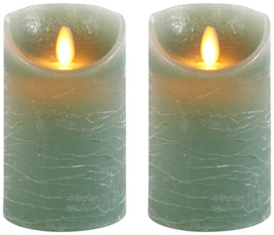Anna's Collection Led kaars/stompkaars - 2x - jade groen - H12,5 x D7,5 cm - wax - warm wit licht - bewegende vlam