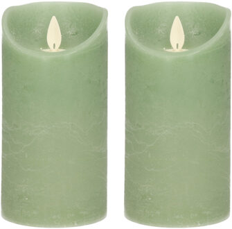 Anna's Collection Led kaars/stompkaars - 2x - jade groen - H15 x D7,5 cm - wax - warm wit licht - bewegende vlam