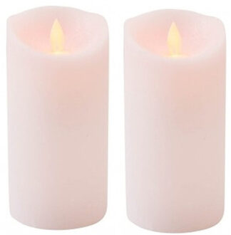 Anna's Collection Led kaars/stompkaars - 2x - lichtroze - H15 x D7,5 cm - wax - warm wit licht - bewegende vlam