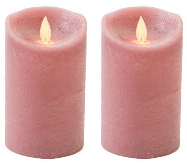 Anna's Collection Led kaars/stompkaars - 2x - oudroze - H12,5 x D7,5 cm - wax - warm wit licht - bewegende vlam