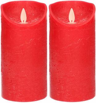 Anna's Collection Led kaars/stompkaars - 2x - rood - H15 x D7,5 cm - wax - warm wit licht - bewegende vlam