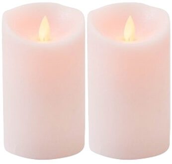 Anna's Collection Led kaars/stompkaars - 2x - roze - H12,5 x D7,5 cm - wax - warm wit licht - bewegende vlam