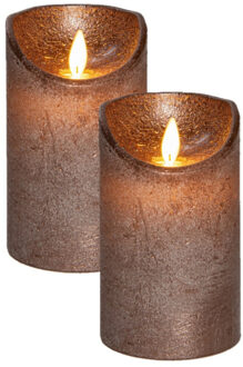 Anna's Collection Led kaars/stompkaars - 2x st - brons - H12,5 x D7,5 cm - warm wit licht -bewegende vlam