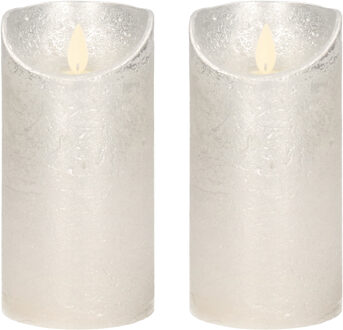Anna's Collection Led kaars/stompkaars - 2x - zilver - H15 x D7,5 cm - wax - warm wit licht - bewegende vlam