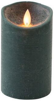 Anna's Collection Led kaars/stompkaars - 3x - antiek groen - H12,5 x D7,5 cm - wax - warm wit licht - bewegende vlam