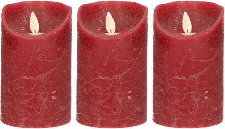 Anna's Collection Led kaars/stompkaars - 3x - bordeaux rood - H12,5 x D7,5 cm - wax - warm wit licht - bewegende vlam