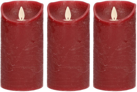 Anna's Collection Led kaars/stompkaars - 3x - bordeaux rood - H15 x D7,5 cm - wax - warm wit licht - bewegende vlam