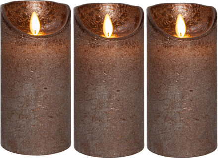 Anna's Collection Led kaars/stompkaars - 3x - brons - H15 x D7,5 cm - wax - warm wit licht - bewegende vlam